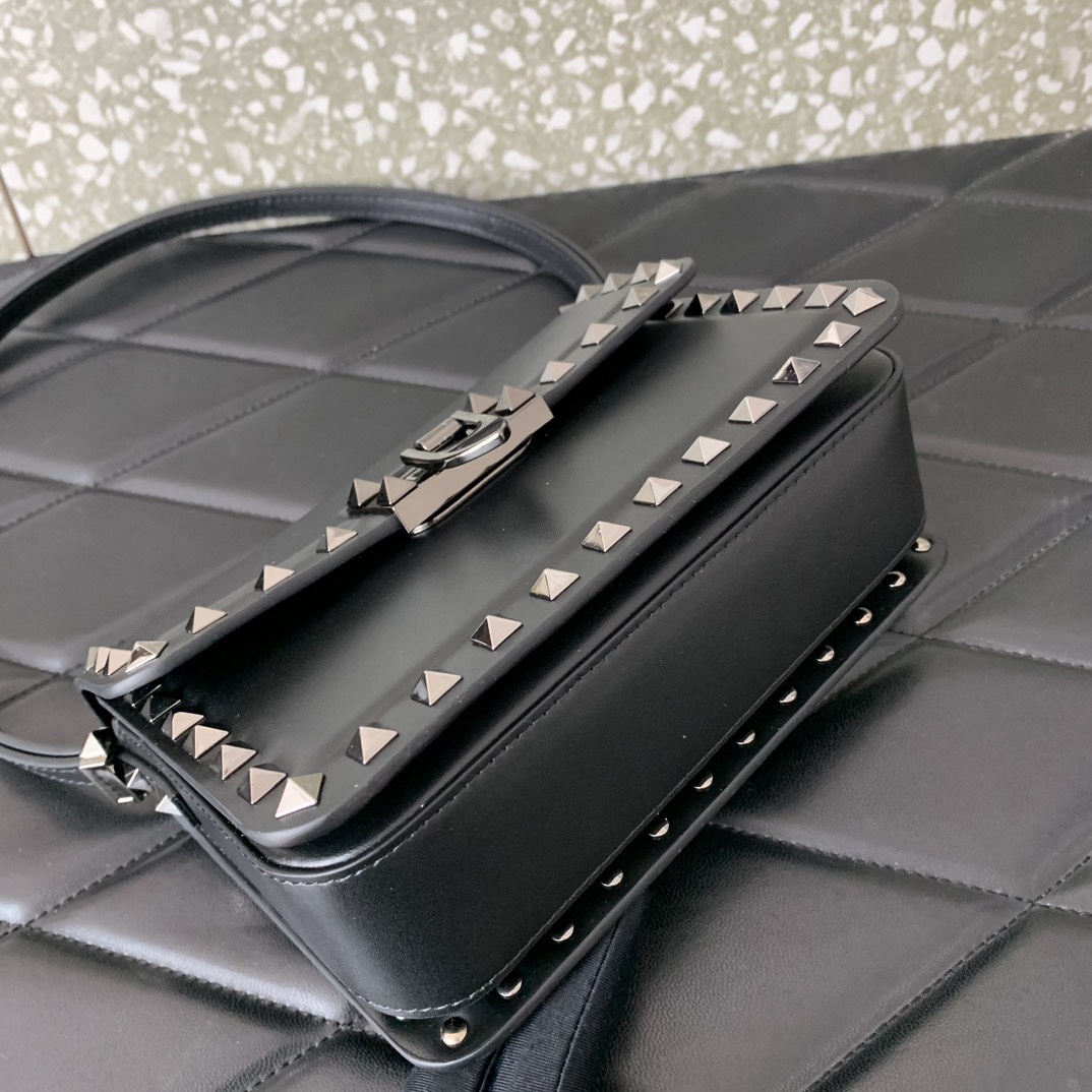 Valentino Garavani Rockstud Small Shoulder Bag in Black Smooth Leather